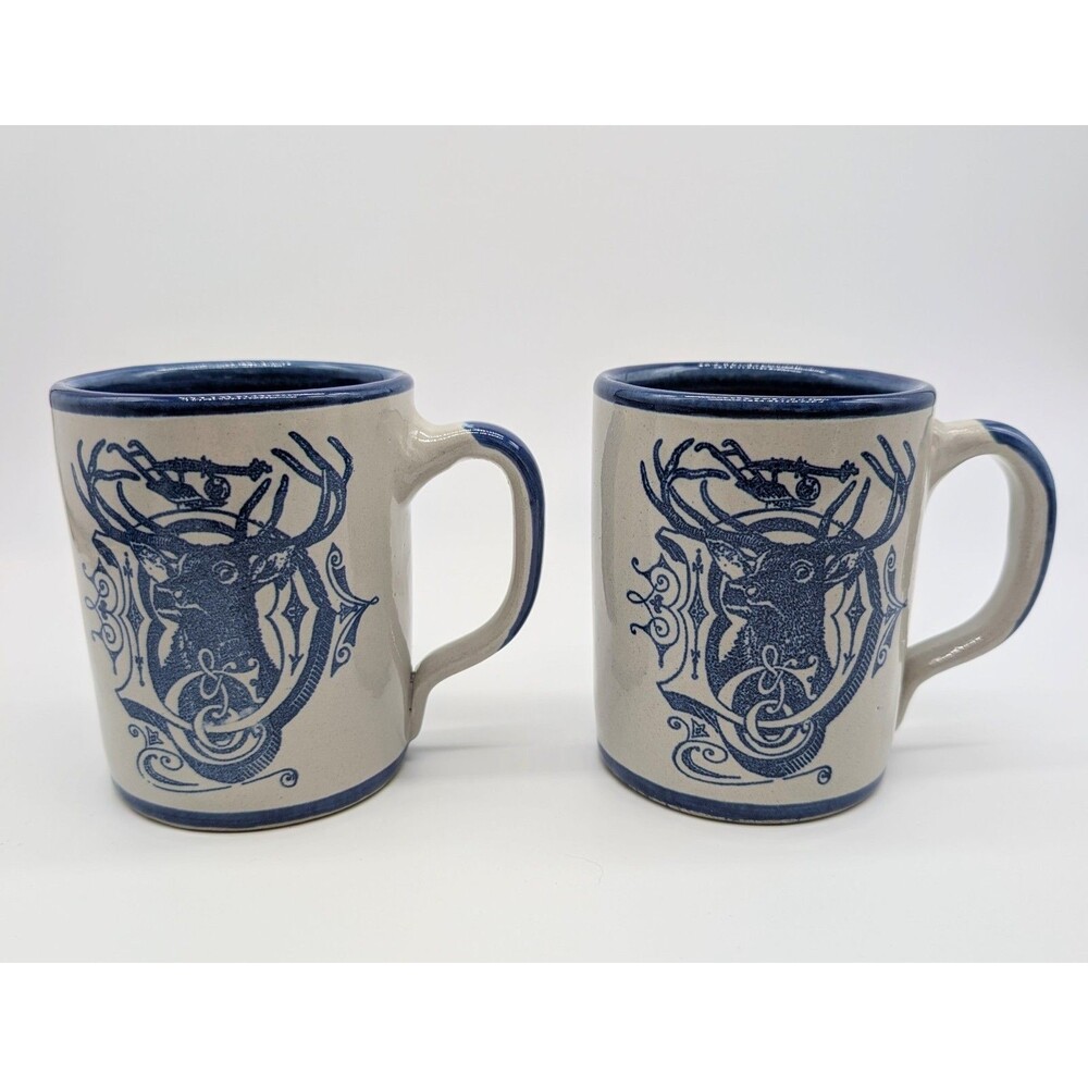 Set Of 2 Louisville Stoneware John Deere Buck Stag Mugs Cups